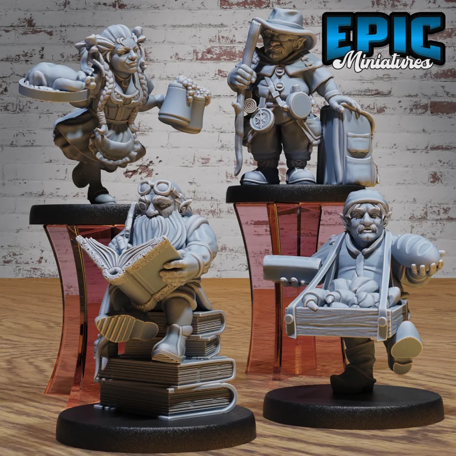 Halfling Villager Librarian / Halfling Villager Baker / Halfling Villager Traveler / Halfling Villager Waitress Set