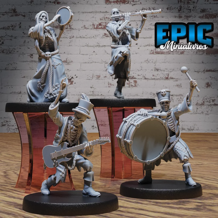 Skeleton Musician Guitar / Skeleton Musician Tambourine / Skeleton Musician Flute / Skeleton Musician Drum Set