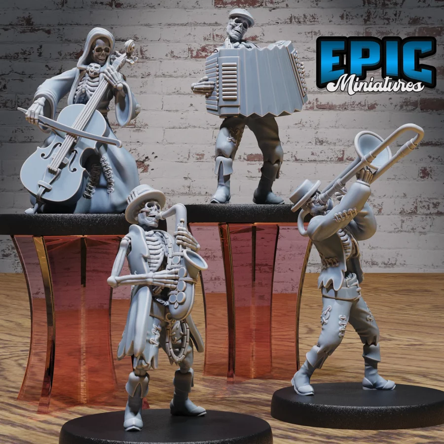 Skeleton Musician Cello / Skeleton Musician Accordion / Skeleton Musician Trombone / Skeleton Musician Saxophone Set