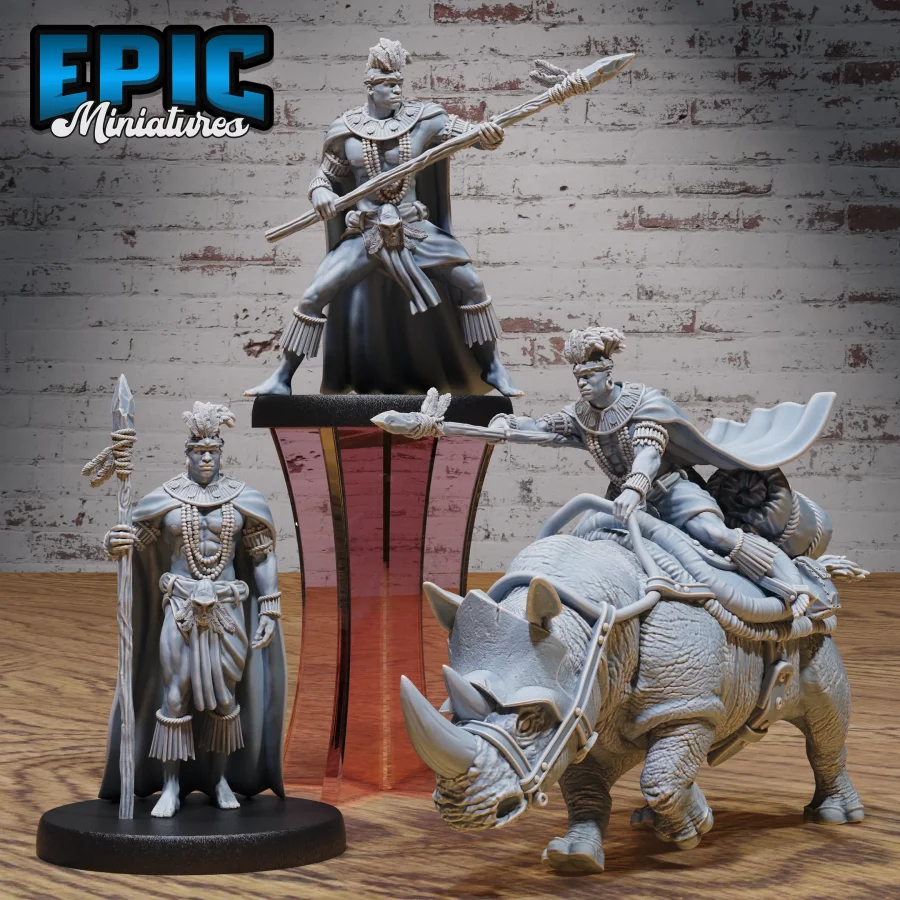 Spear Warrior / Spear Warrior Attacking / Spear Rider & Rhino Mount Set