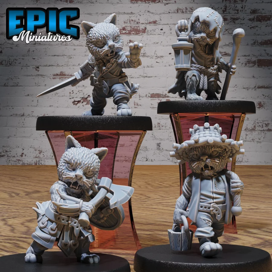 Cat Folk Tribe Axe / Cat Folk Tribe Fisher / Cat Folk Tribe Sword / Cat Folk Tribe Lamp Set