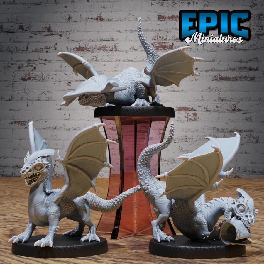 White Dragon Wyrmling - 2 Variations / White Dragon Wyrmling Bite - 2 Variations / White Dragon Wyrmling Hiding - 2 Variations Set