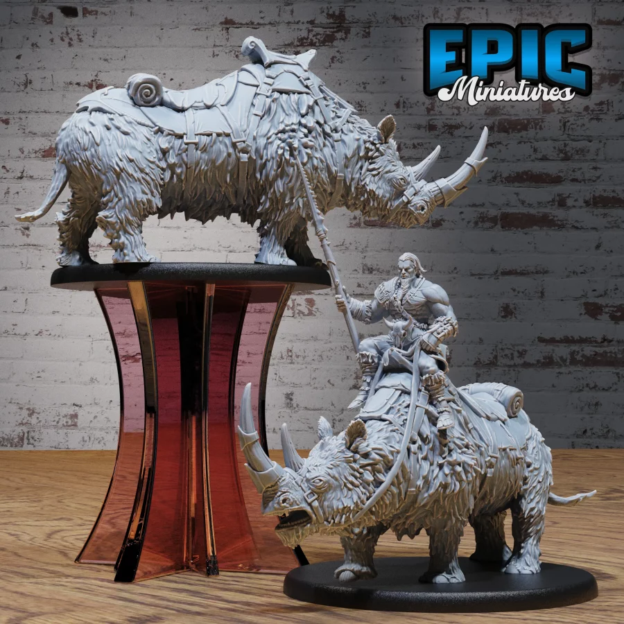 Woolly Rhino Mount / Barbarian Tribe Male Rider Set
