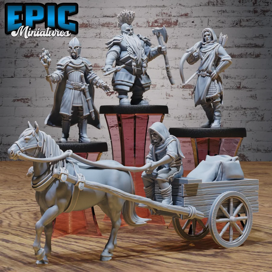 Villager Dwarf Warrior / Villager Warrior Torch / Villager Ranger / Villager Wagon Driver Set