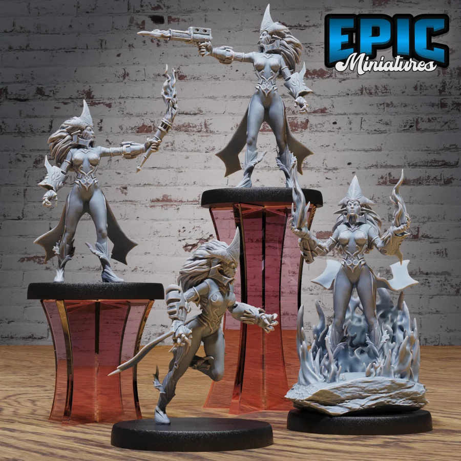 Fire Genasi Female - 2 Variations / Fire Genasi Female Magic / Fire Genasi Female Attacking Set