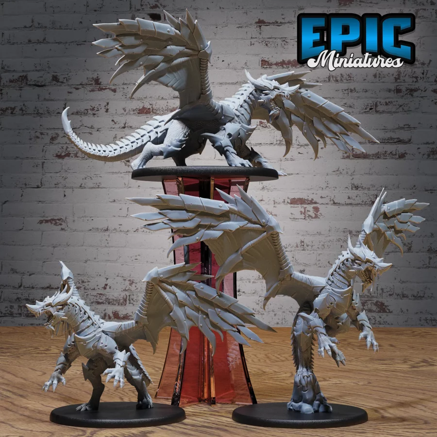 Armored Dragon Angry / Armored Dragon Attacking / Armored Dragon Flying / Armored Dragon & Dragonborn Rider - 2 Variations Set