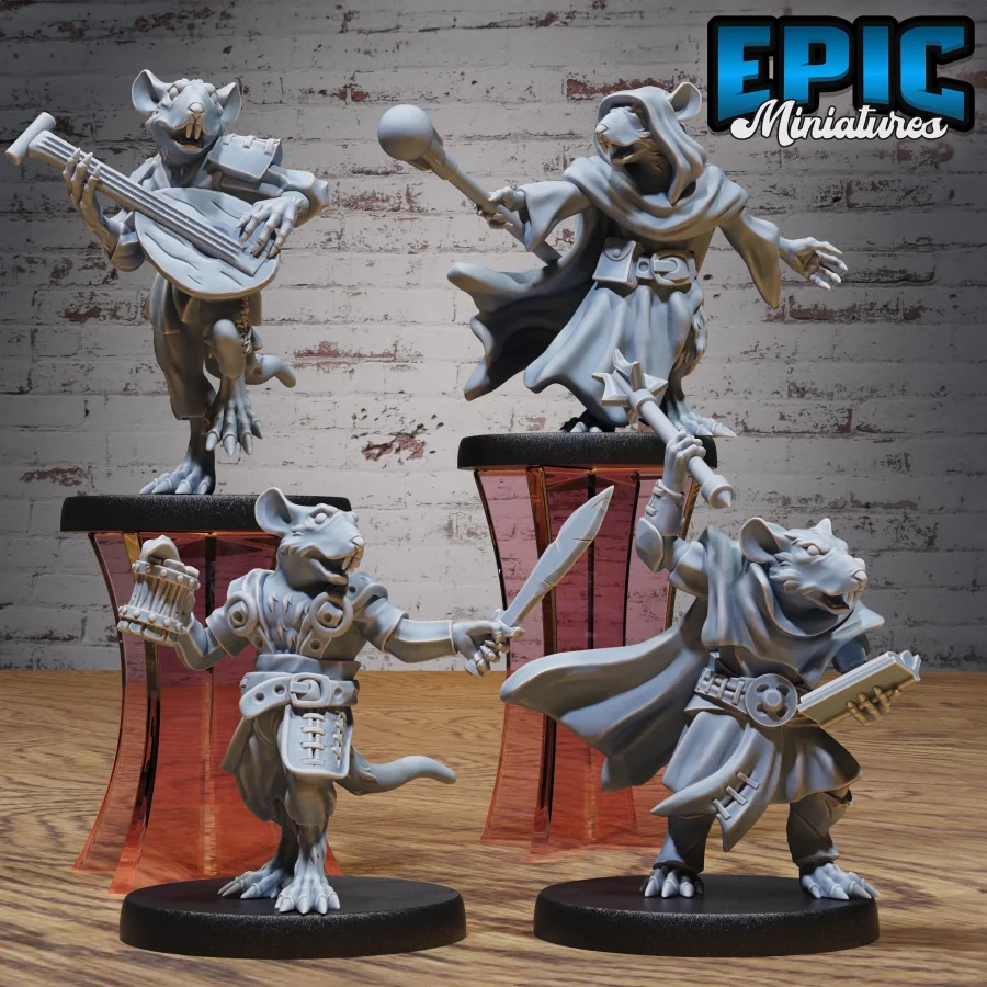 Rat Folk Tribe Bard / Rat Folk Tribe Wizard / Rat Folk Tribe Cleric / Rat Folk Tribe Drunk Set