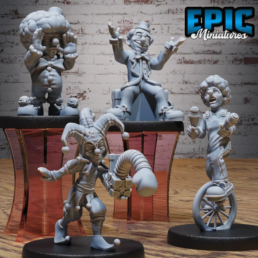 Shrugging Clown / Monocycle Clown / Punching Clown / Mocking Clown Set