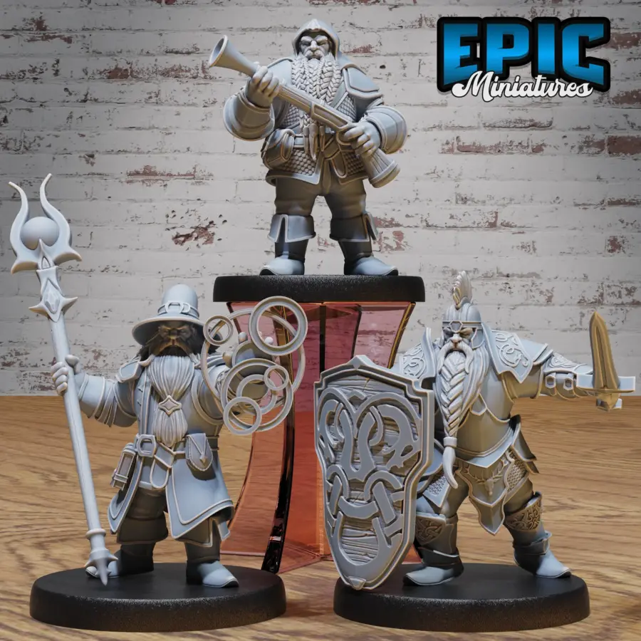 Dwarf Army Wizard / Dwarf Army Musketeer / Dwarf Army Sword & Shield Set