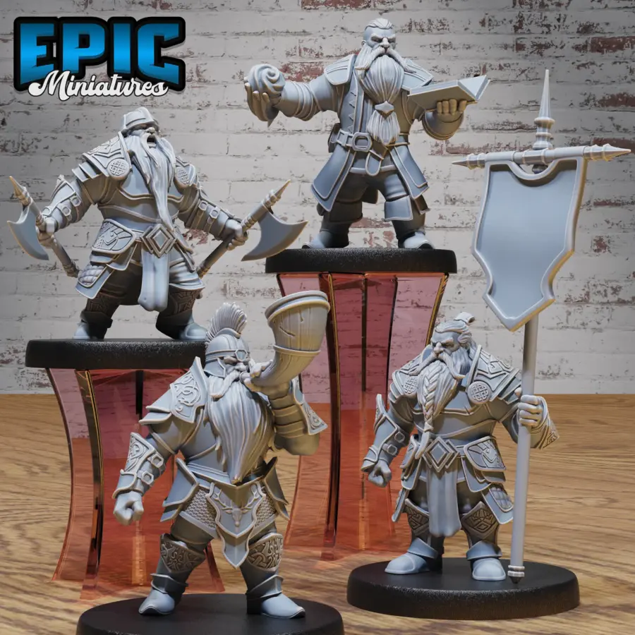 Dwarf Army Horn / Dwarf Army Bannerman / Dwarf Army Sorcerer / Dwarf Army Dual Axe Set