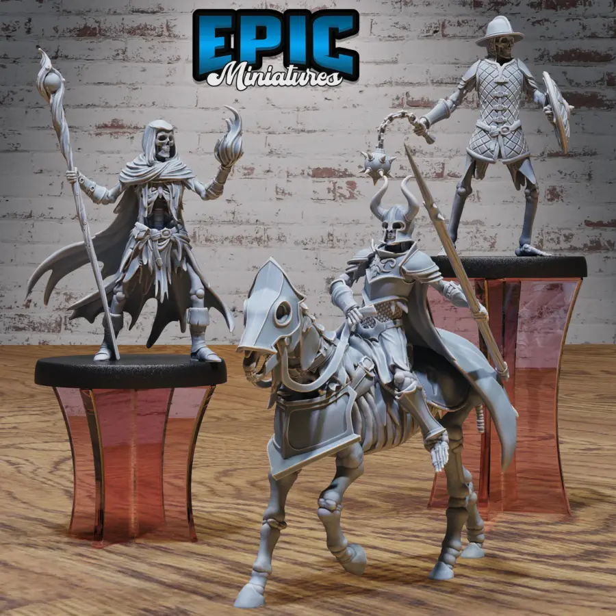 Skeleton Army Spear Mounted / Skeleton Army Wizard / Skeleton Army Morning Star & Shield Set