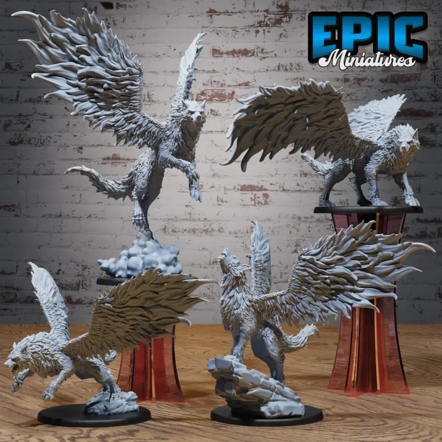 Winged Wolf Mount - 2 Variations / Winged Wolf Attacking / Winged Wolf Howling / Winged Wolf Flying Set