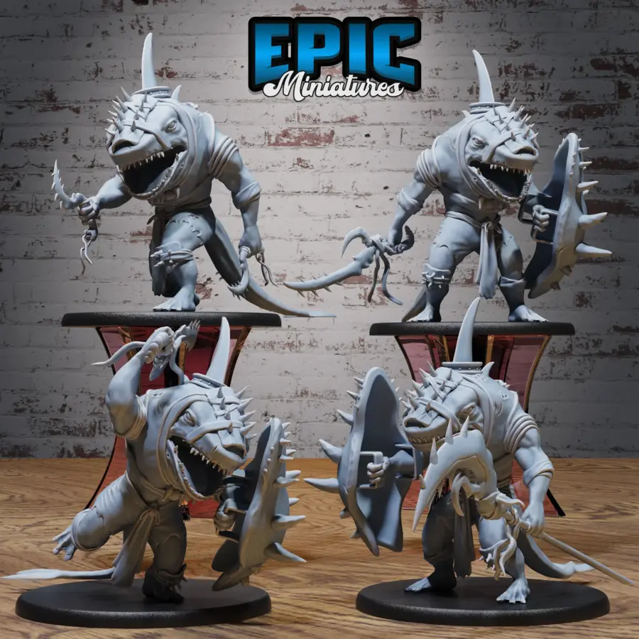Shark Folk Warrior Spear & Shield / Shark Folk Warrior Dagger / Shark Folk Warrior Sword & Shield / Shark Folk Warrior Attacking Set