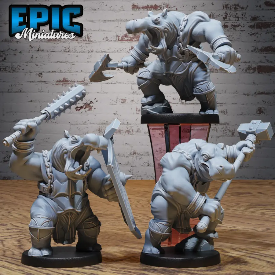 Hippo Warrior Double Axe / Hippo Warrior Hammer / Hippo Warrior Shield - 2 Variations Set