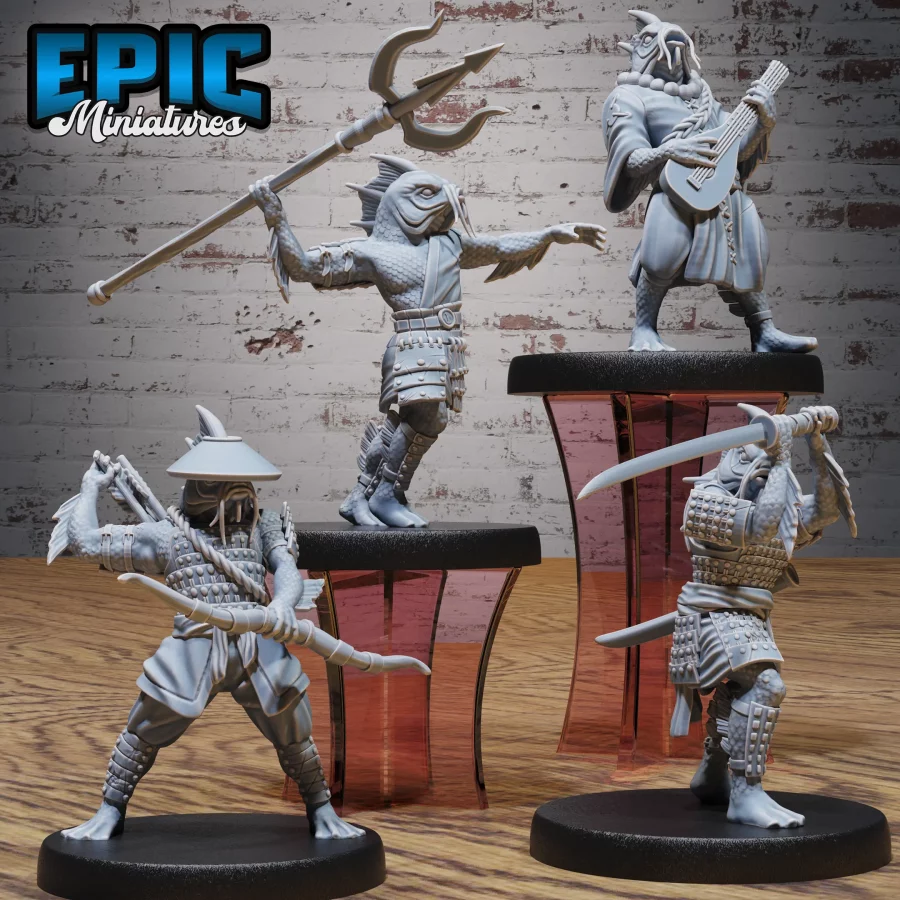 Fish Folk Koi Tribe Archer / Fish Folk Koi Tribe Trident / Fish Folk Koi Tribe Ronin / Fish Folk Koi Tribe Bard Set